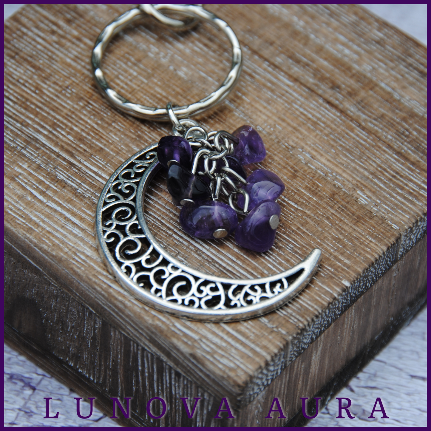 Amethyst Moon Crystal Chip Keychain