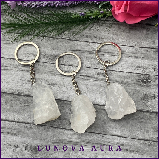 Clear Quartz Raw Crystal Keychain