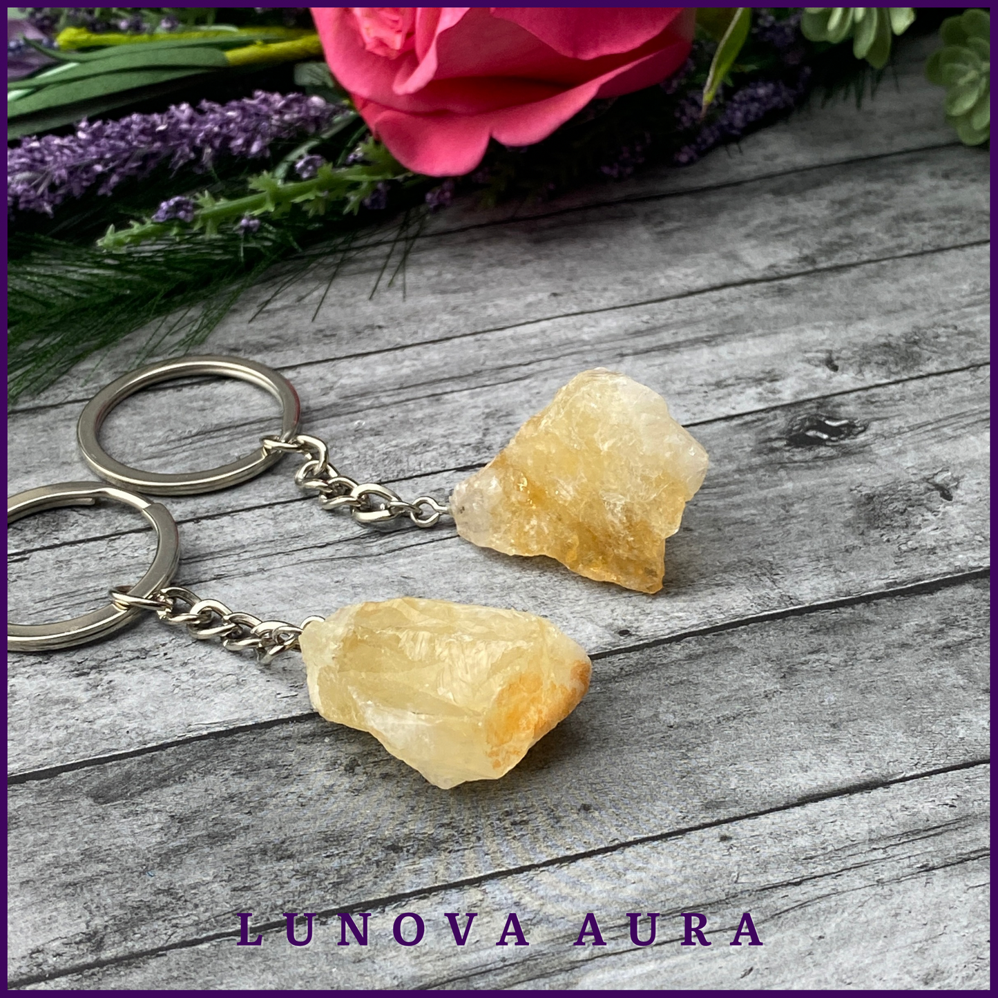 Citrine Raw Crystal Keychain