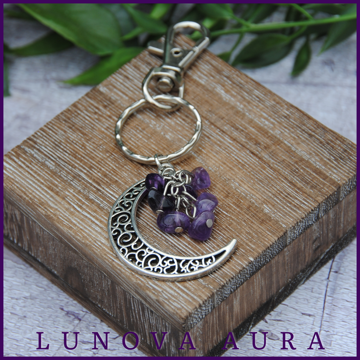 Amethyst Moon Crystal Chip Keychain