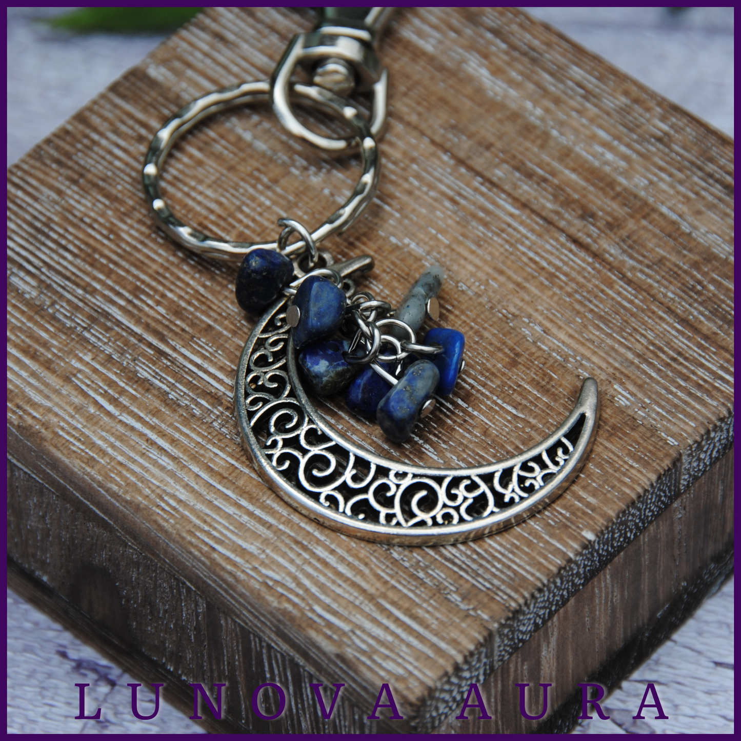 Lapis Lazuli Moon Keychain