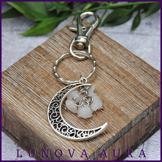 Rose Quartz Moon Keychain