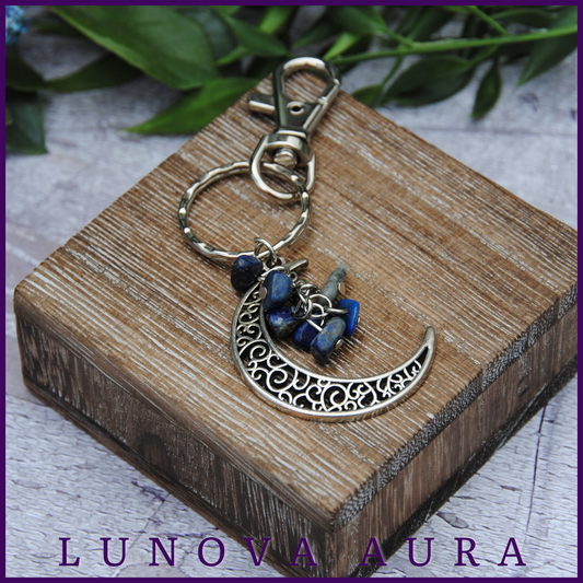 Lapis Lazuli Moon Keychain