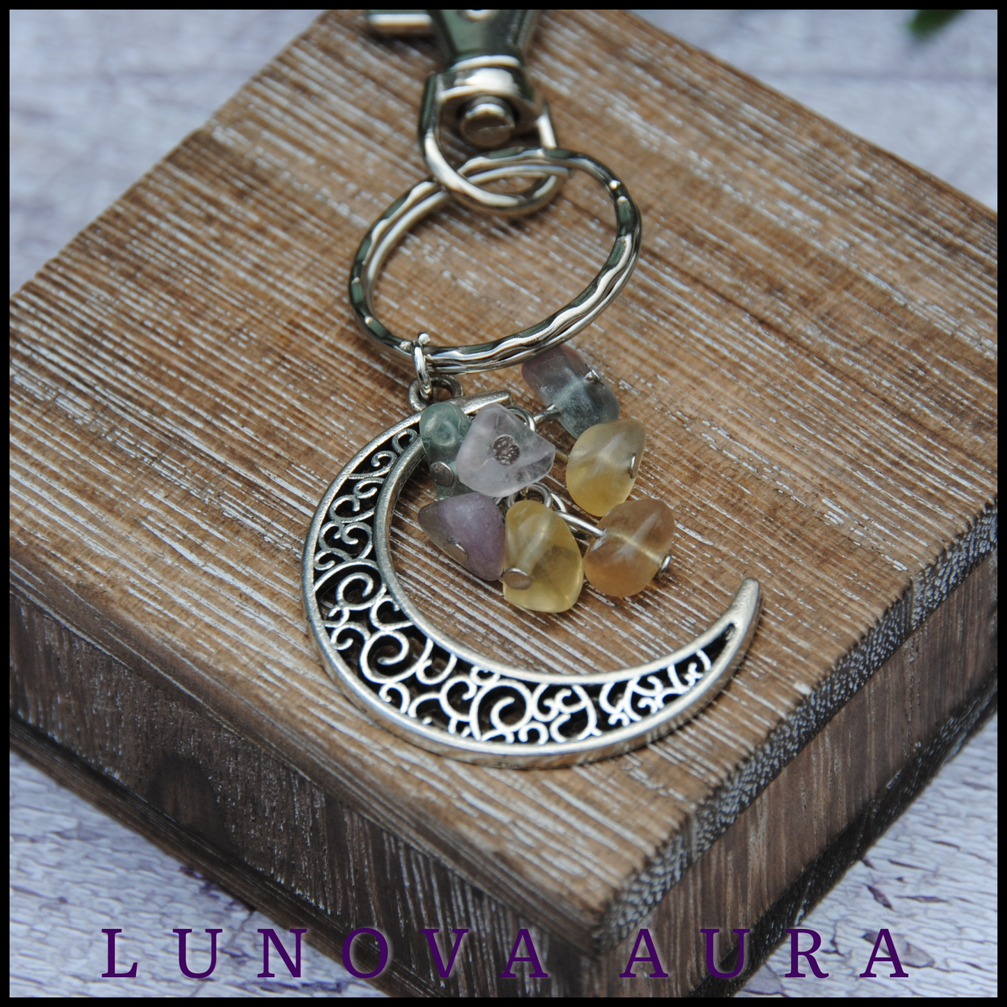 Fluorite Moon Keychain