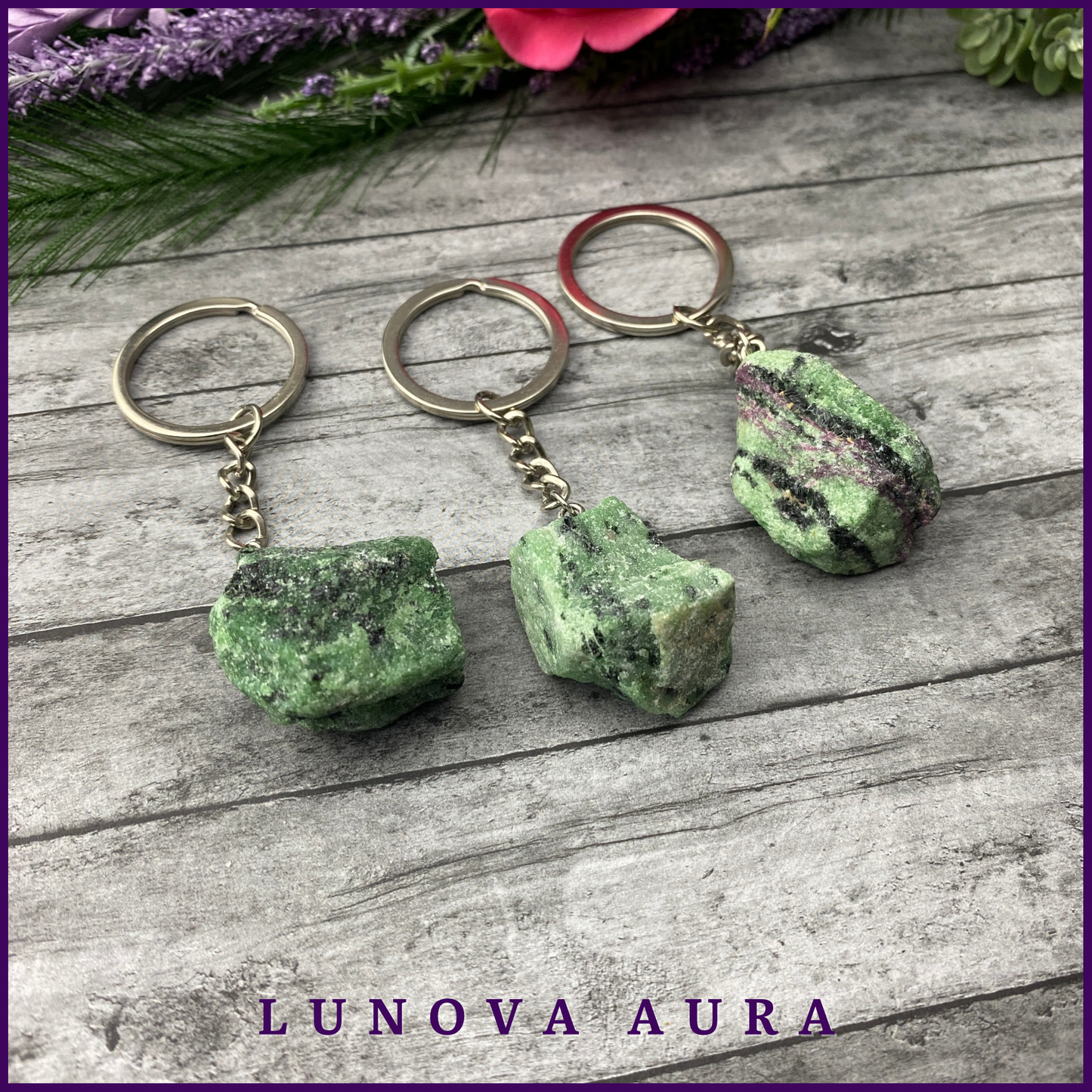 Ruby Zoisite Raw Crystal Keychain