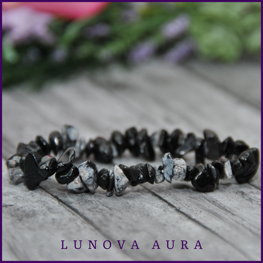 Snowflake Obsidian Gemstone Chip Bracelet