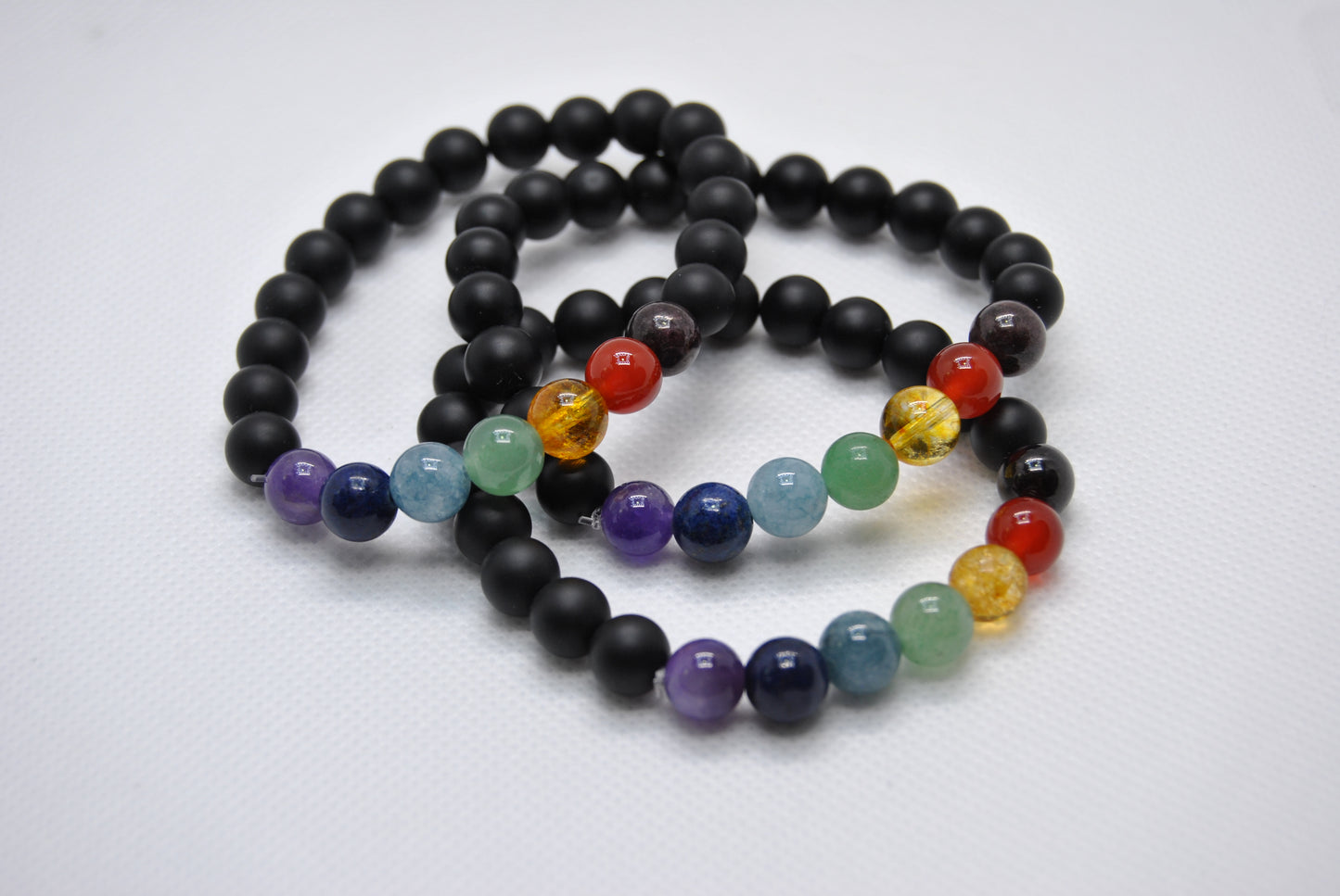 Chakra & Matte Black Obsidian Gemstone Bracelet