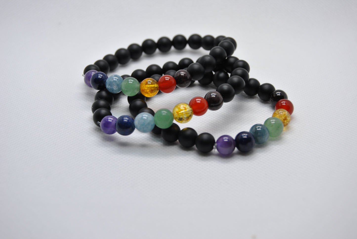 Chakra & Matte Black Obsidian Gemstone Bracelet