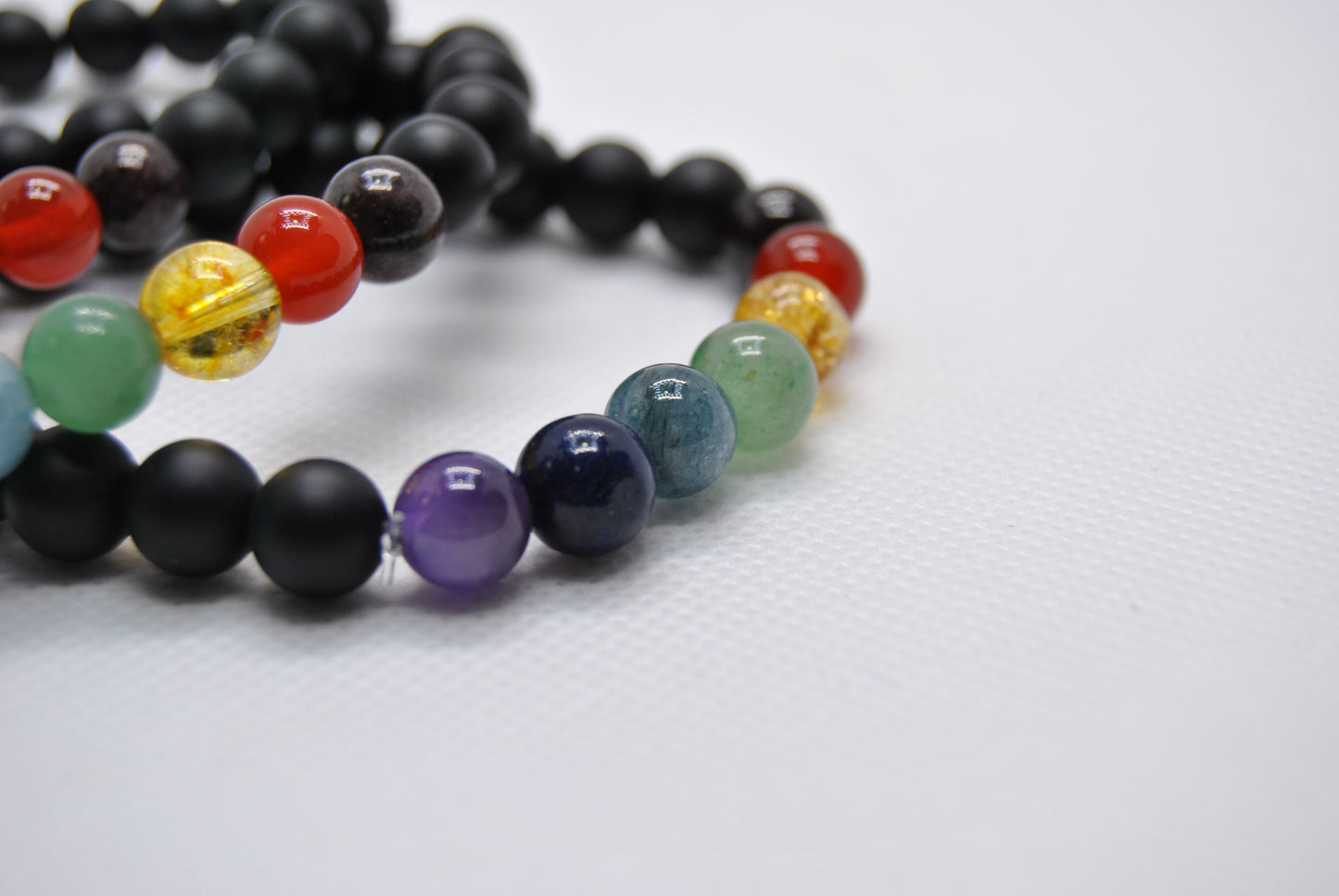 Chakra & Matte Black Obsidian Gemstone Bracelet