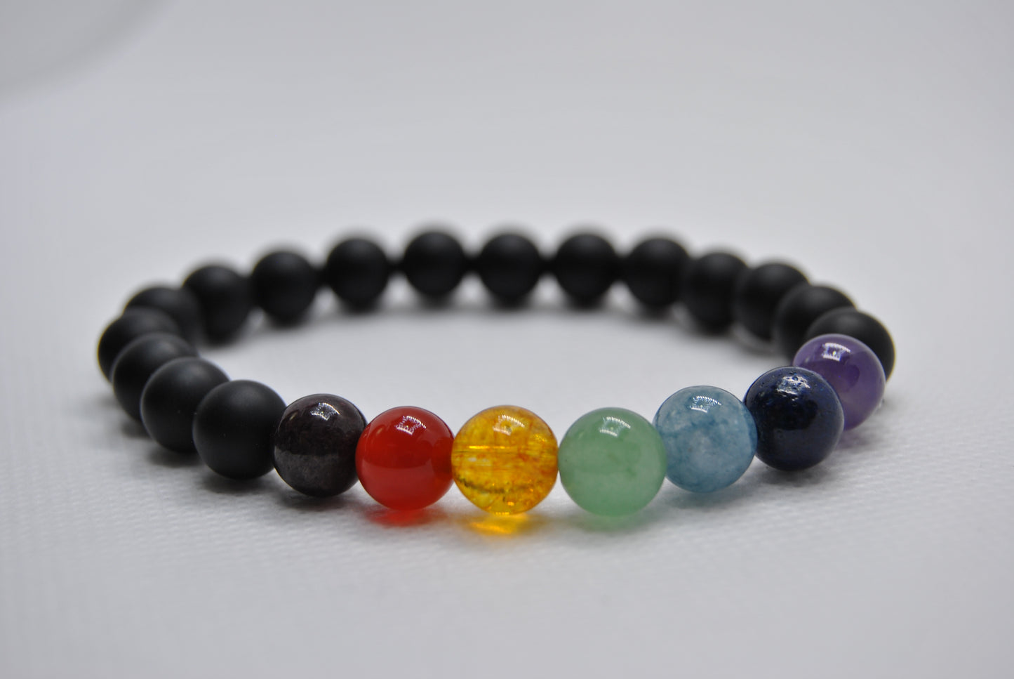 Chakra & Matte Black Obsidian Gemstone Bracelet