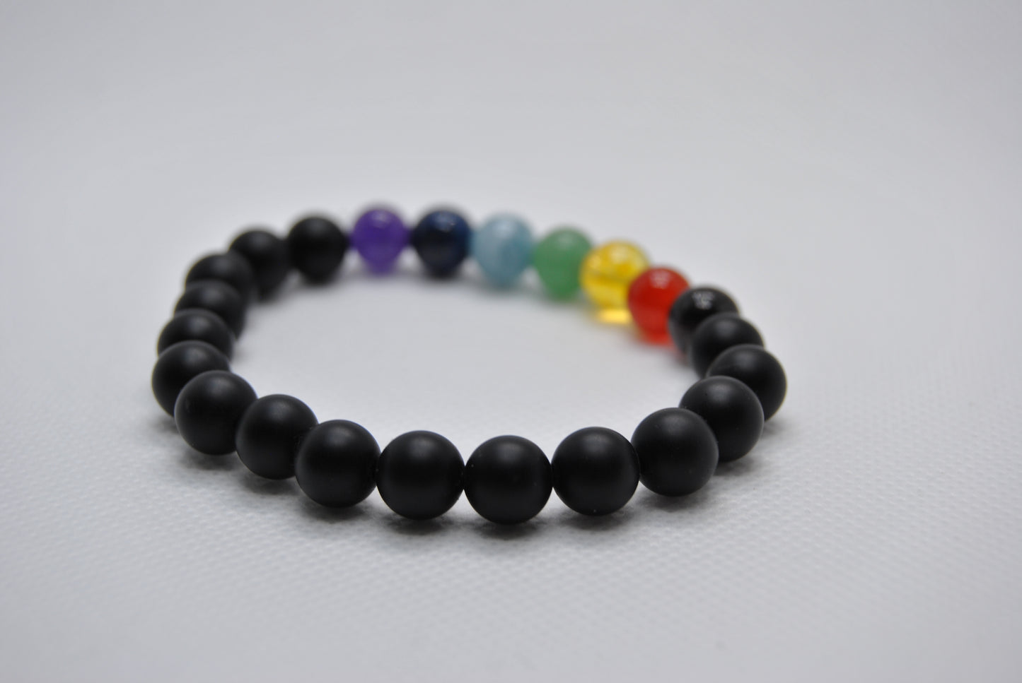 Chakra & Matte Black Obsidian Gemstone Bracelet