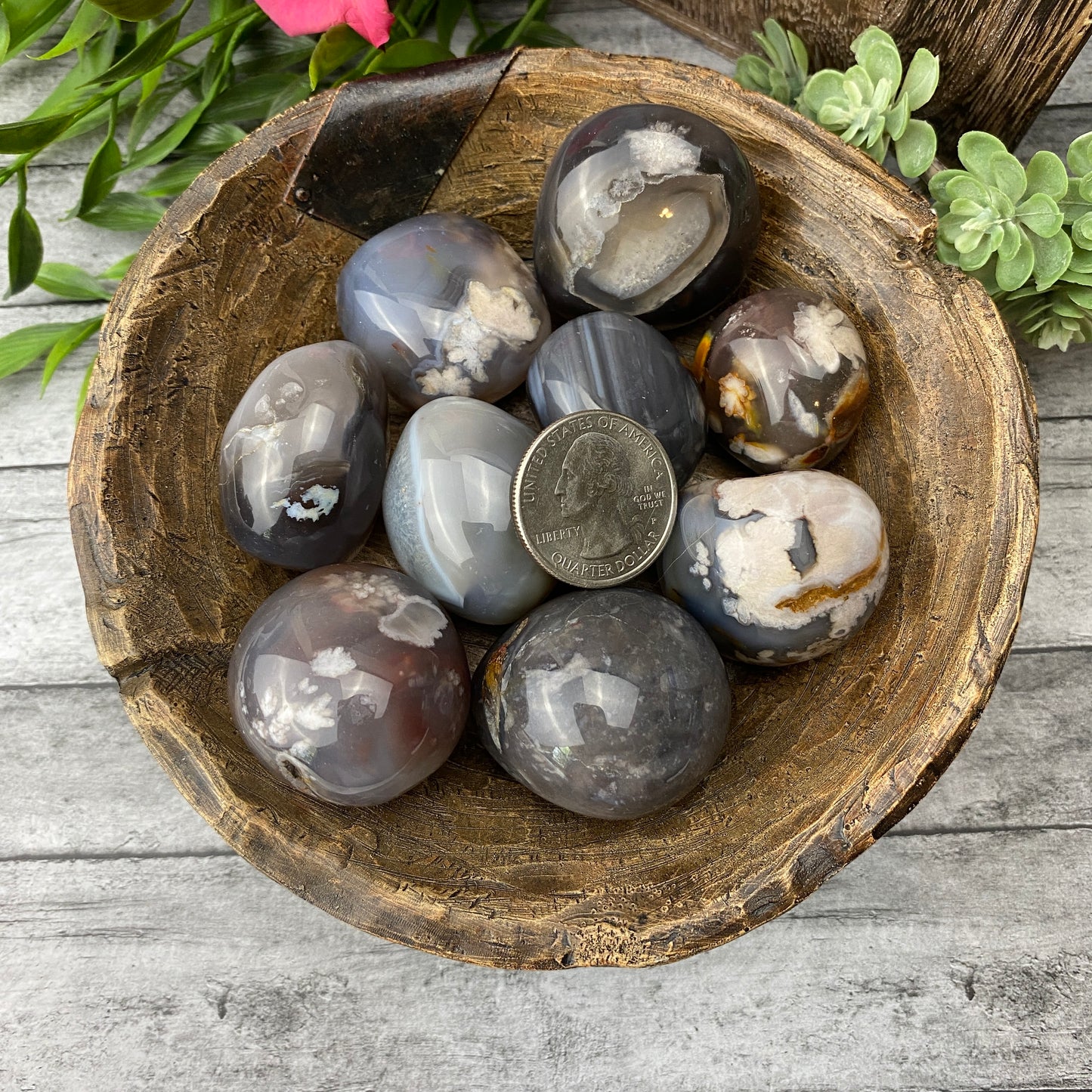 Black Flower Agate Tumbled Pocket Stone