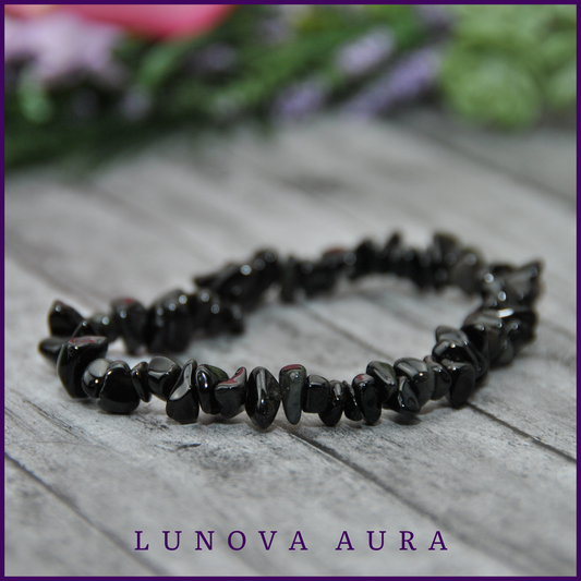 Black Obsidian Gemstone Chip Bracelet