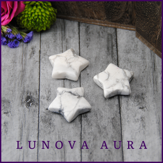 Howlite Polished Star - 1" Crystal Gemstone Carving