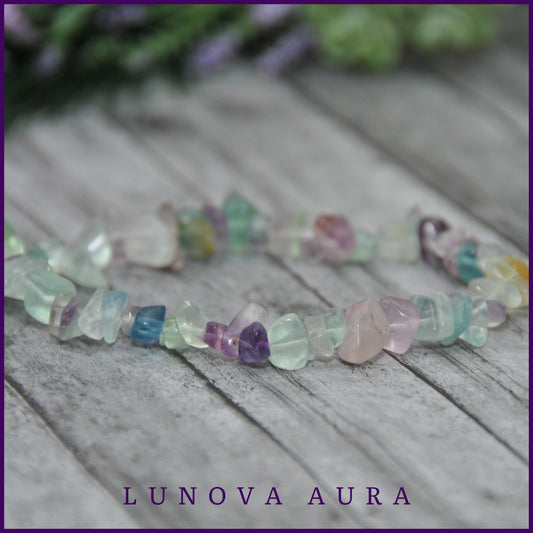 Rainbow Fluorite  Gemstone Chip Bracelet