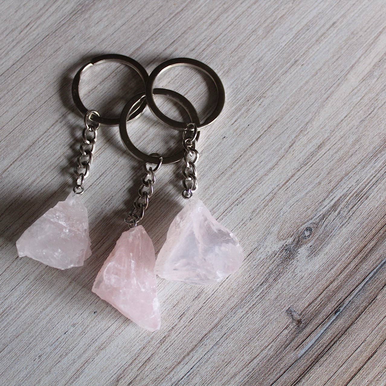 Rose Quartz Raw Crystal Keychain